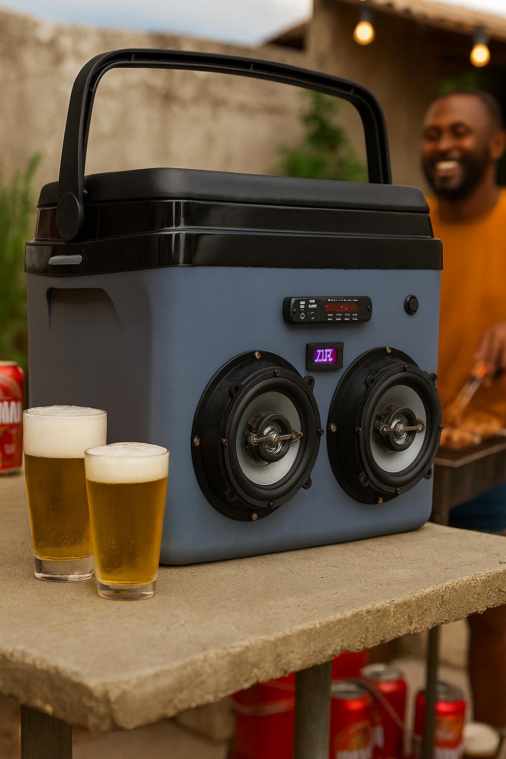 Caixa térmica 32L em ambiente externo pronta para uso